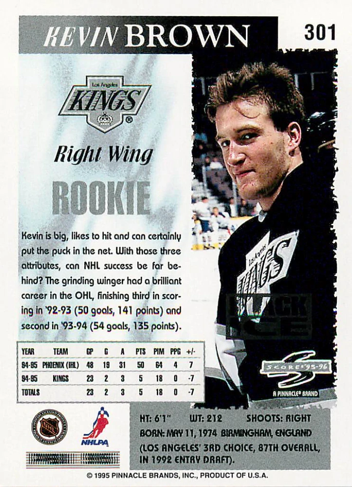1995-96 Score - Kevin Brown - Rookie - Black Ice #301