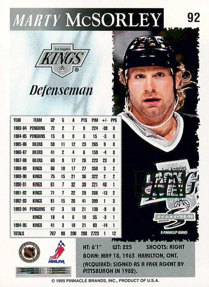 1995-96 Score - Marty McSorley - Black Ice #92