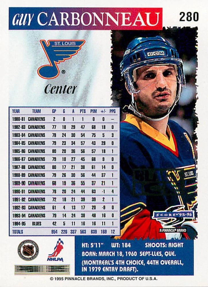 1995-96 Score - Guy Carbonneau - Black Ice #280