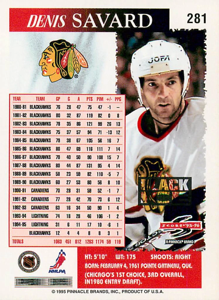 1995-96 Score - Denis Savard - Black Ice #281