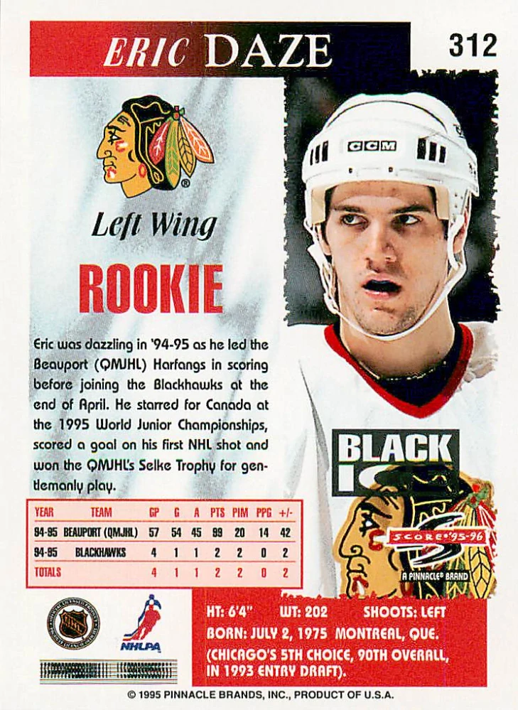 1995-96 Score - Eric Daze - Rookie - Black Ice #312