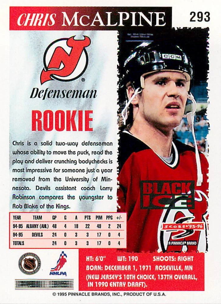 1995-96 Score - Chris McAlpine - Rookie - Black Ice #293