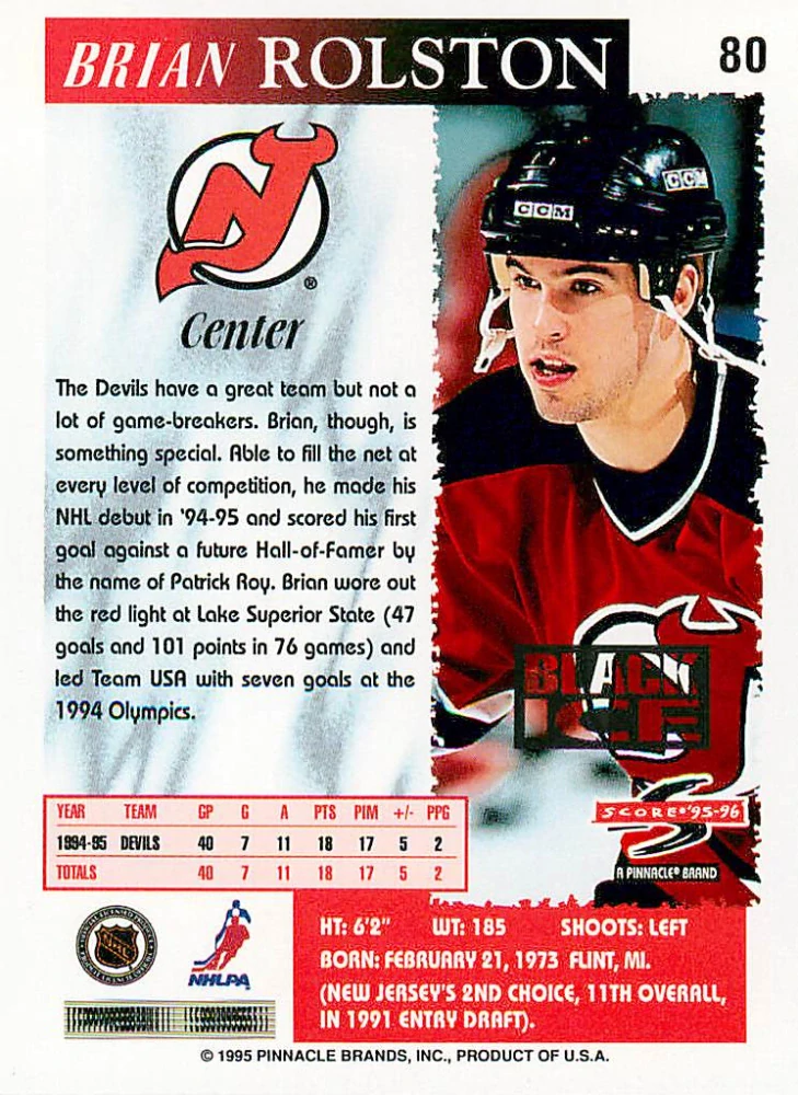 1995-96 Score - Brian Rolston - Black Ice #80