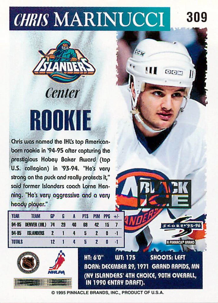 1995-96 Score - Chris Marinucci - Rookie - Black Ice #309