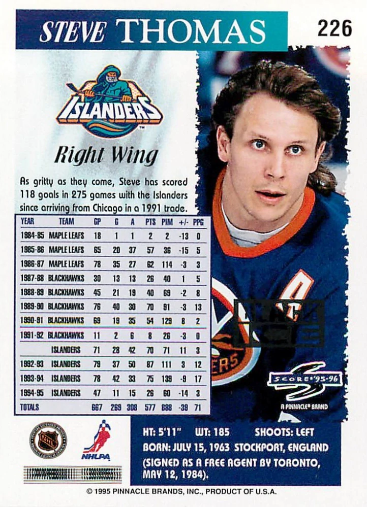 1995-96 Score - Steve Thomas - Black Ice #226
