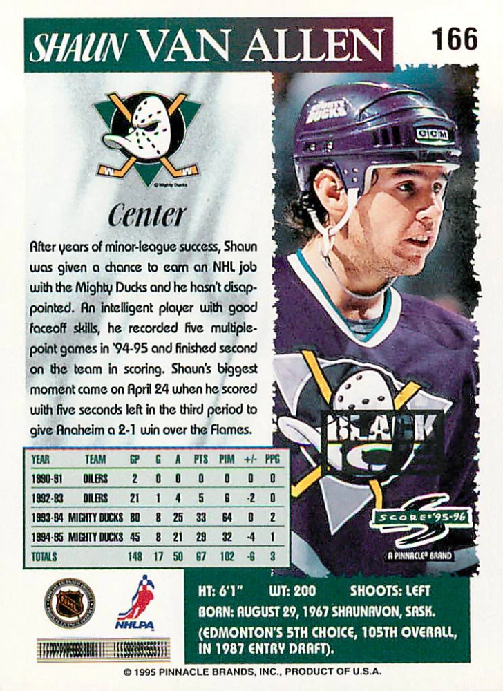 1995-96 Score - Shaun Van Allen - Black Ice #166
