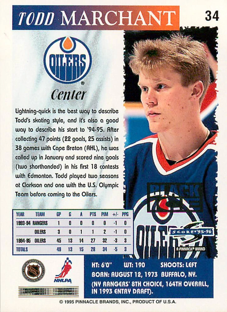 1995-96 Score - Todd Marchant - Black Ice #34