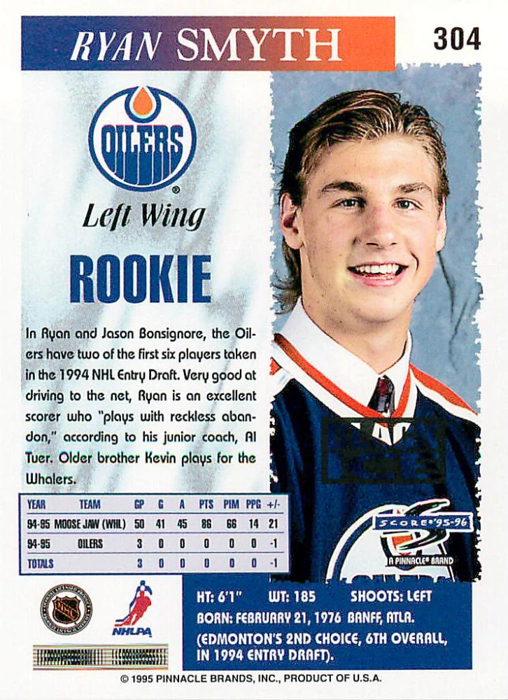 1995-96 Score - Rayn Smith - Rookie - Black Ice #304