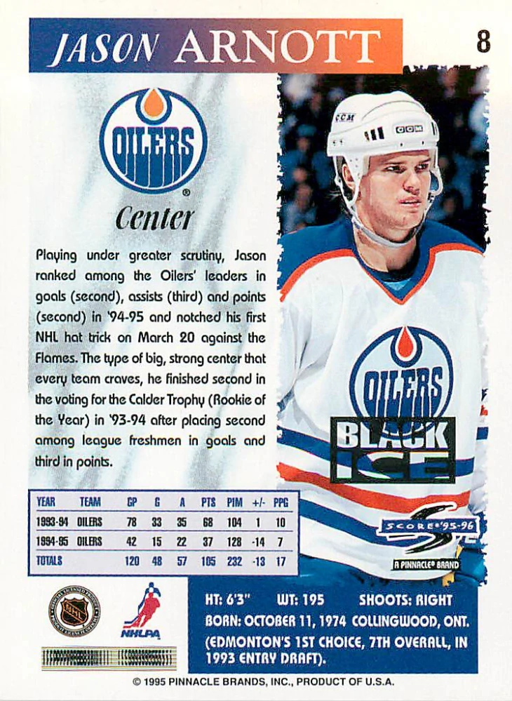 1995-96 Score - Jason Arnott - Black Ice #8