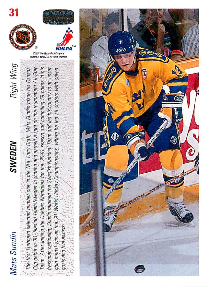 1991-92 UD Series - Mats Sundin - Canada Cup (English) #31