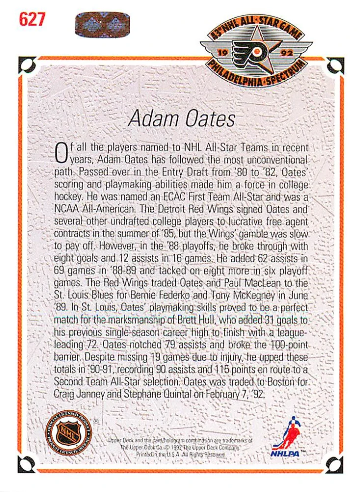 1991-92 UD Series - Adam Oates - All-Star (English) #627 