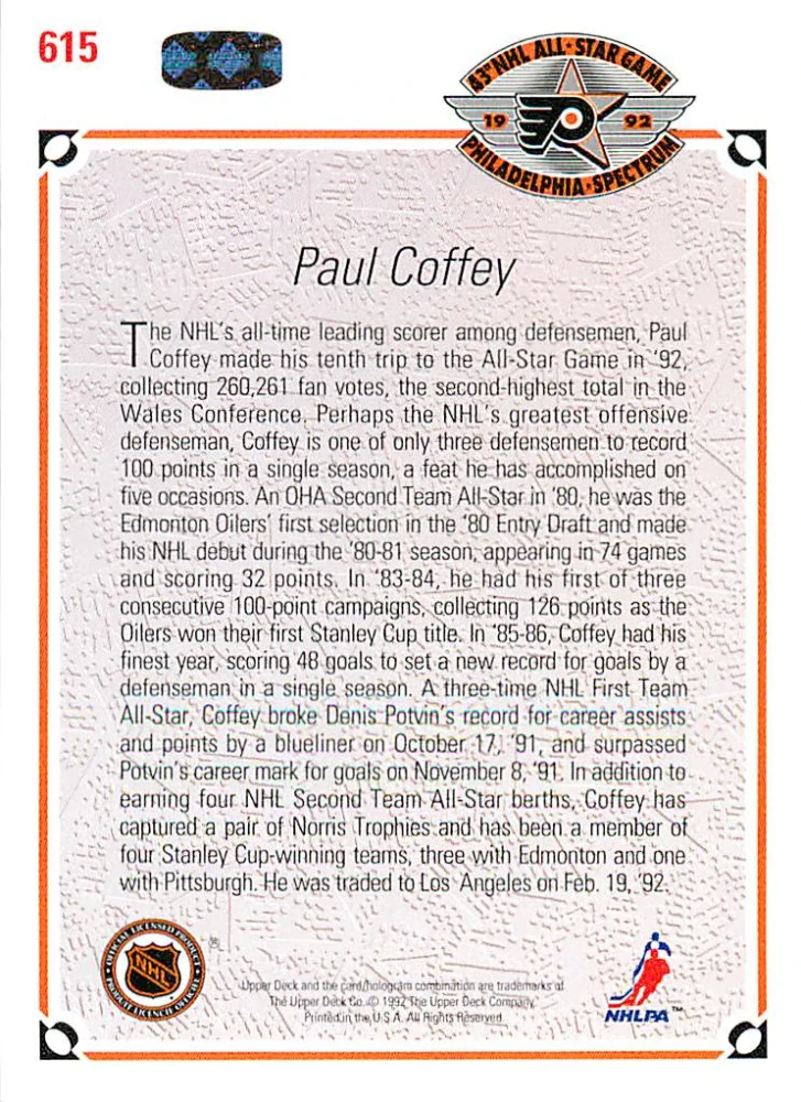 1991-92 UD Series - Paul Coffey - All-Star (English) #615