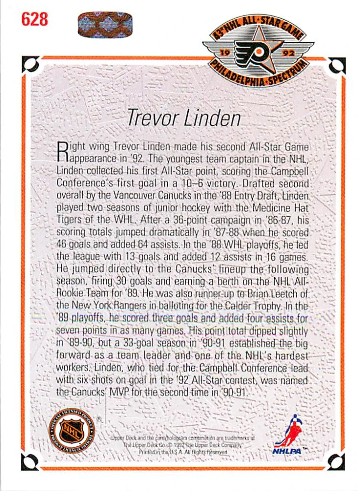 1991-92 UD Series - Trevor Linden - All-Star (English) #628