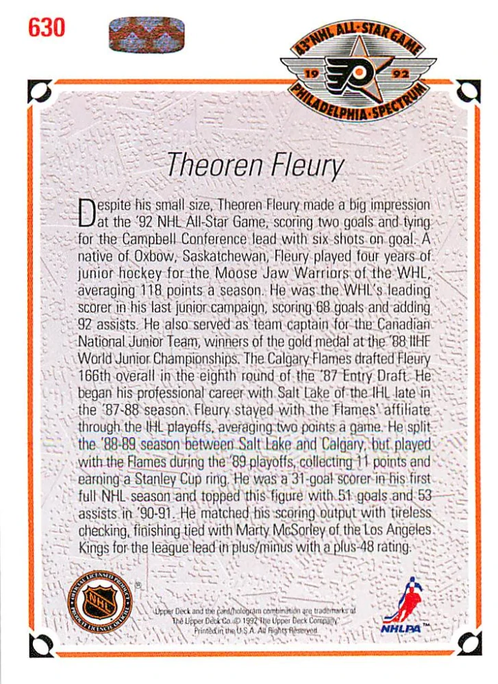 1991-92 UD Series - Theoren Fleury - All-Star (English) #630
