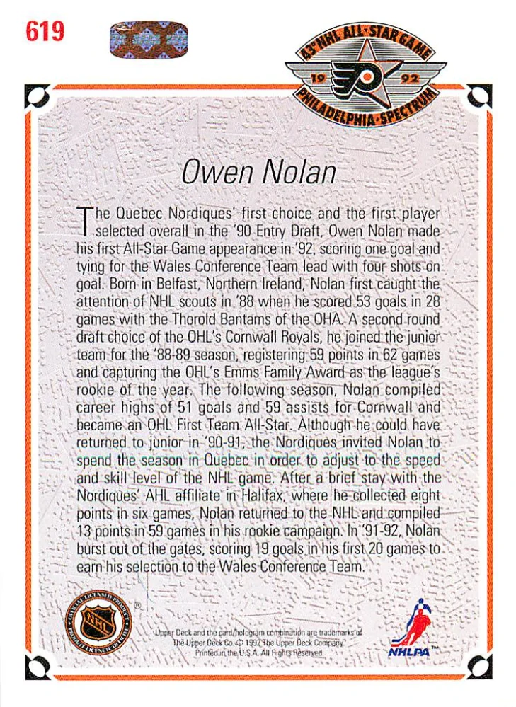 1991-92 UD Series - Owen Nolan - All-Star (English) #619