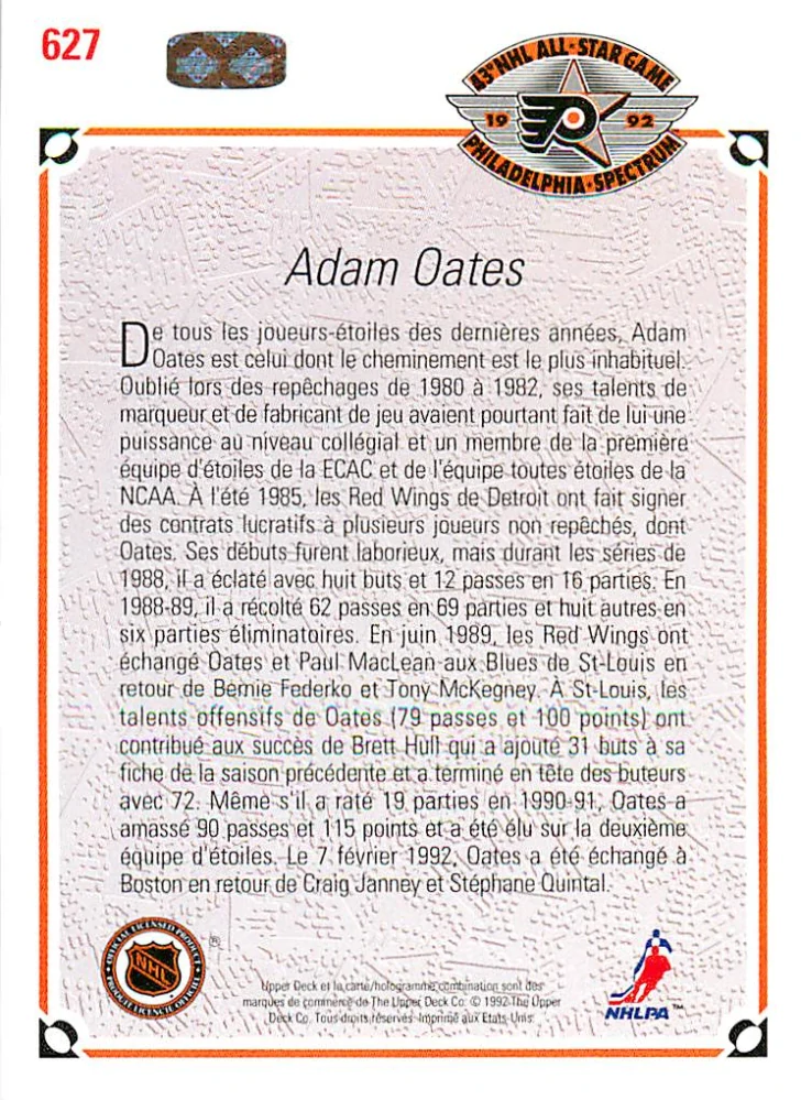 1991-92 UD Series - Adam Oates - All-Star (French) #627