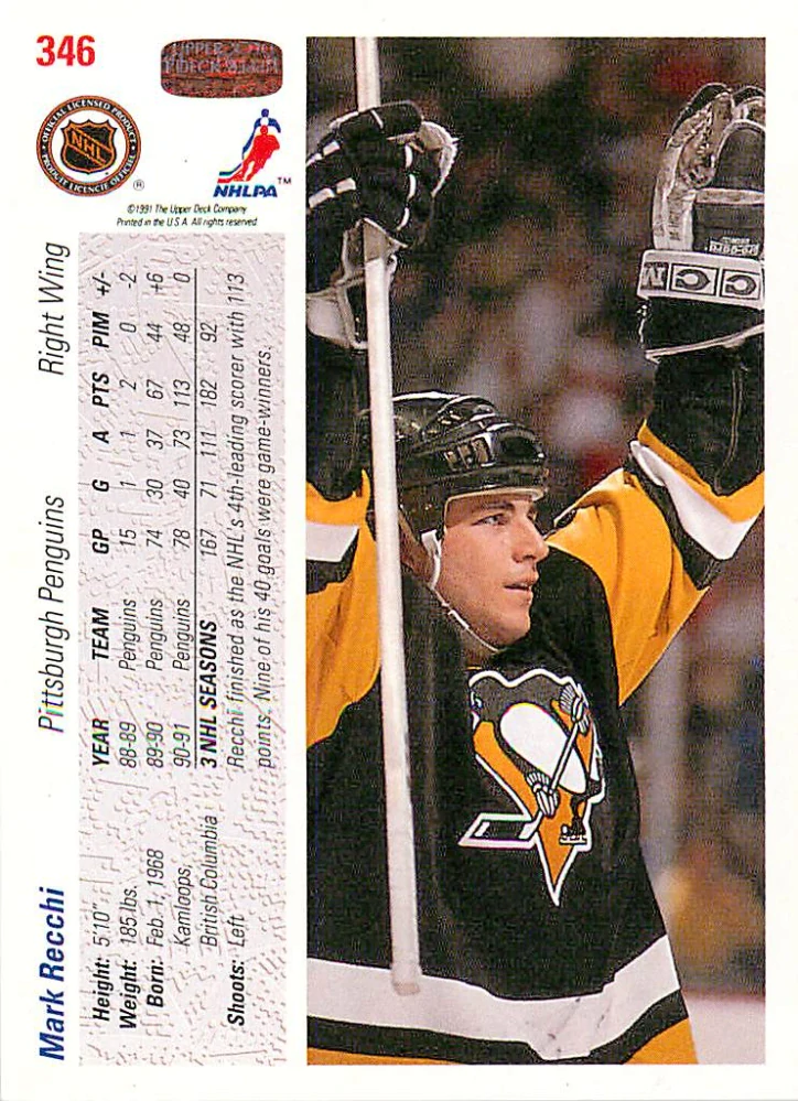 1991-92 UD Series - Mark Recchi (English) #346