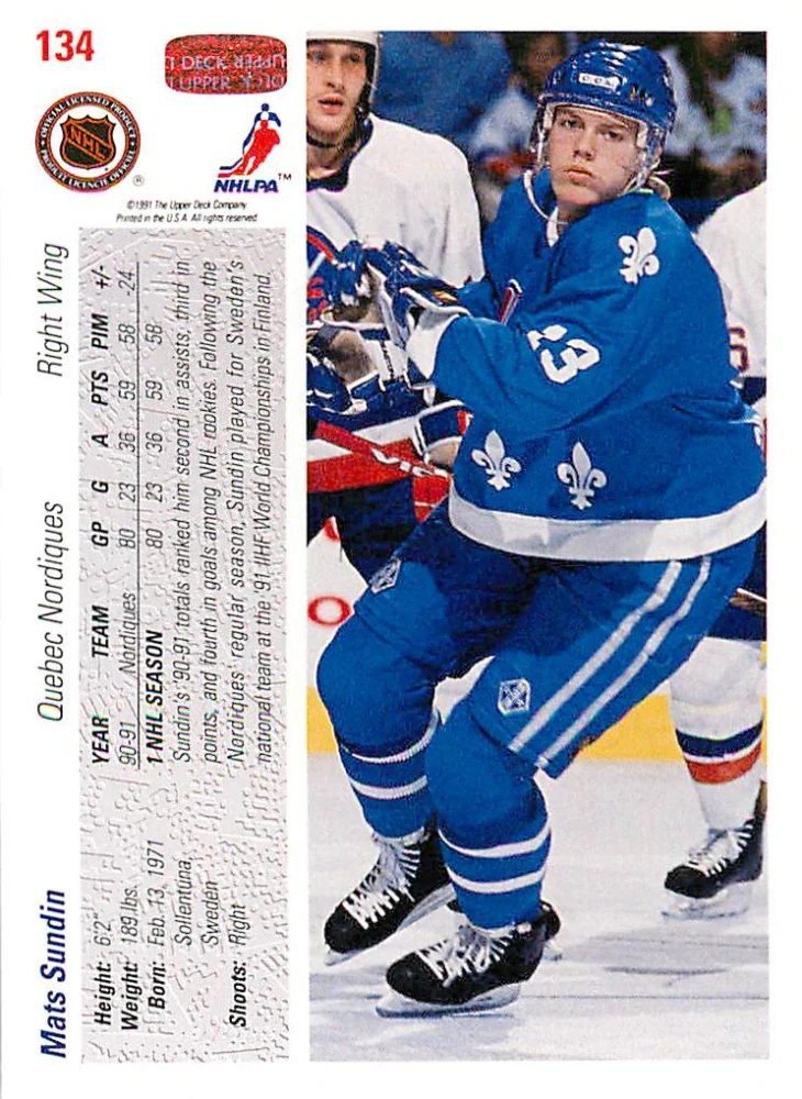 1991-92 UD Series - Mats Sundin (English) #134