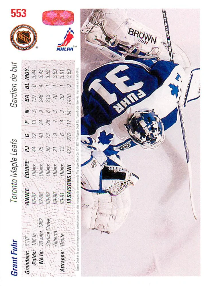 1991-92 UD Series - Grant Fuhr (French) #553