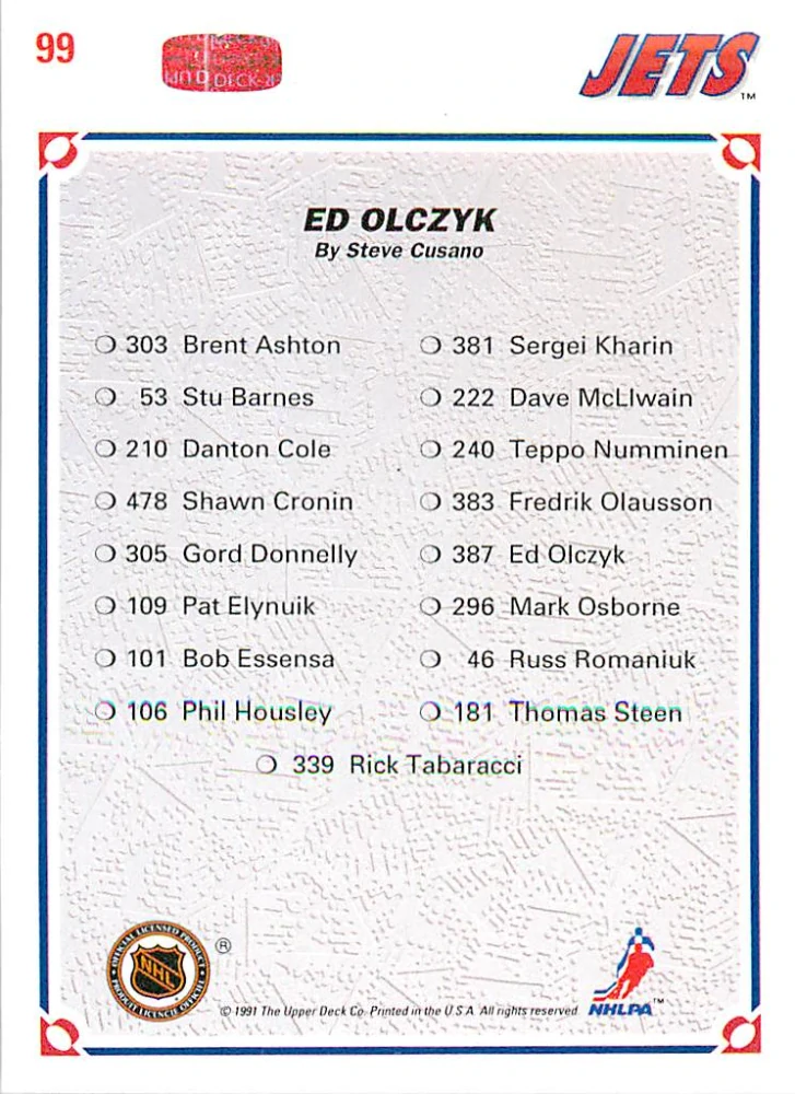 1991-92 UD Series - Ed Olczyk - Jets Checklist #99