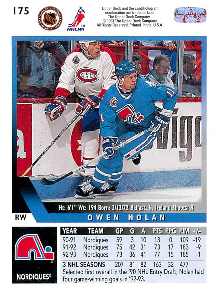 1993-94 UD Series 1 - Owen Nolan #175