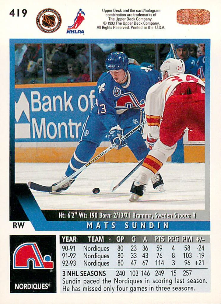 1993-94 UD Series 2 - Mats Sundin #419