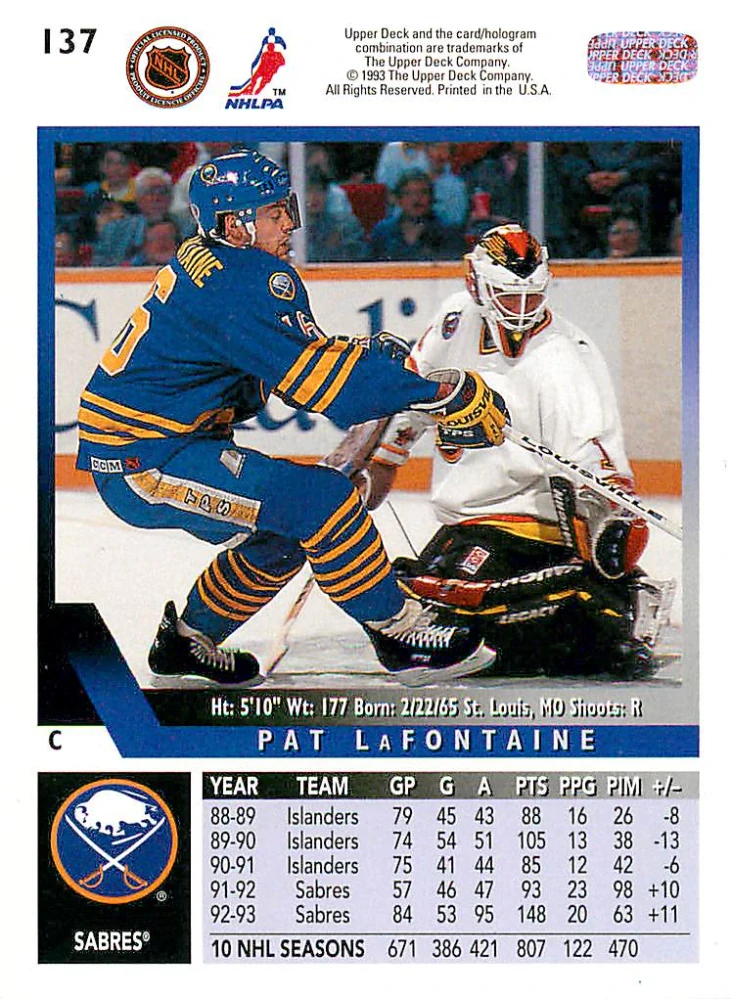 1993-94 UD Series 1 - Pat LaFontaine #137