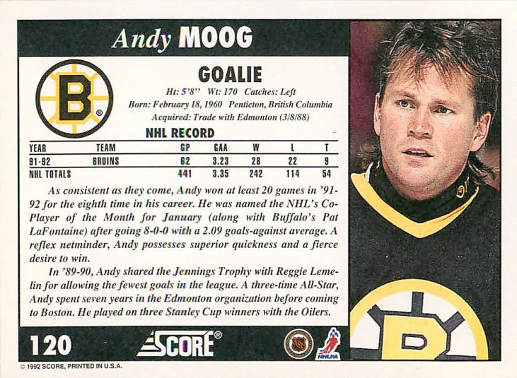 1992-93 Score - Andy Moog #120