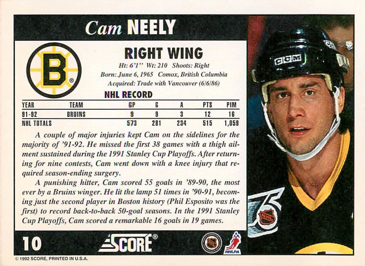 1992-93 Score - Cam Neely #10
