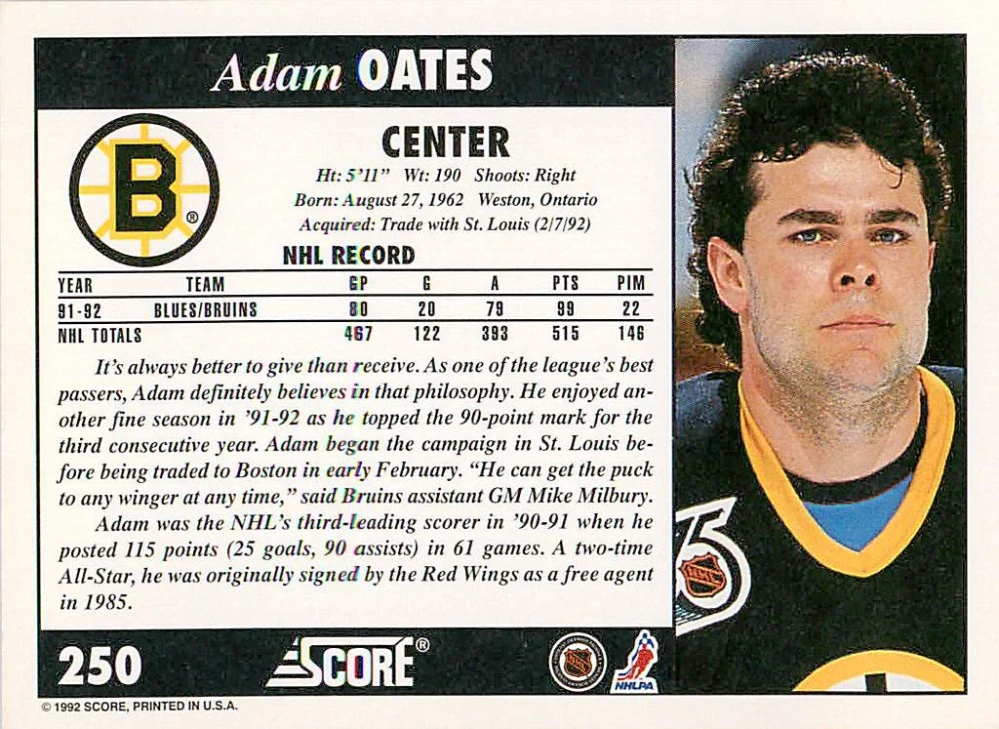1992-93 Score - Adam Oates #250