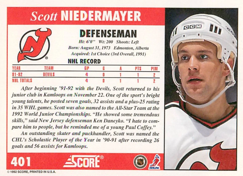 1992-93 Score - Scott Niedermayer #401
