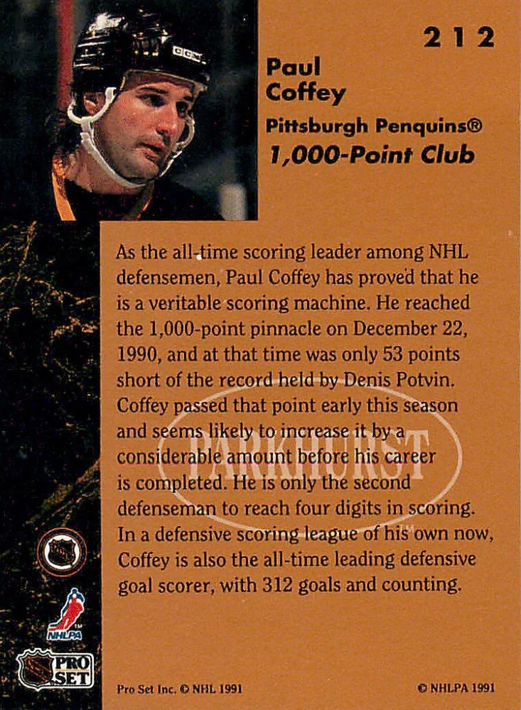 1991-92 Parkhurst - Paul Coffey - 1000-Point Club #212