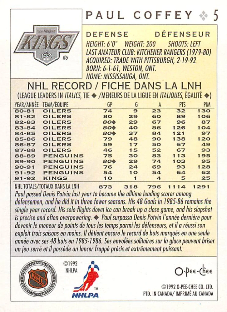 1992-93 O-Pee-Chee - Paul Coffey #5