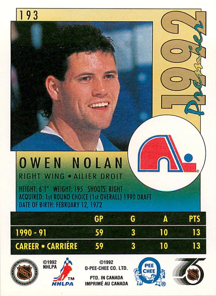 1991-92 O-Pee-Chee Premier - Owen Nolan #193