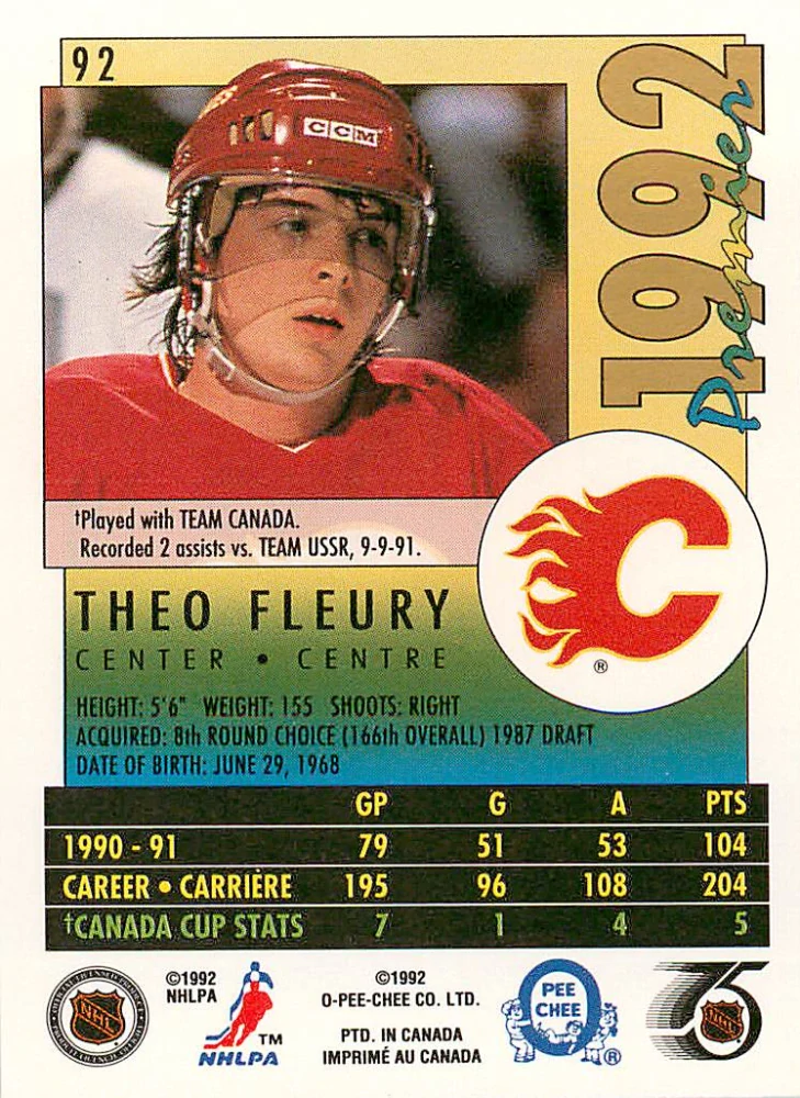 1991-92 O-Pee-Chee Premier - Theo Fleury #92