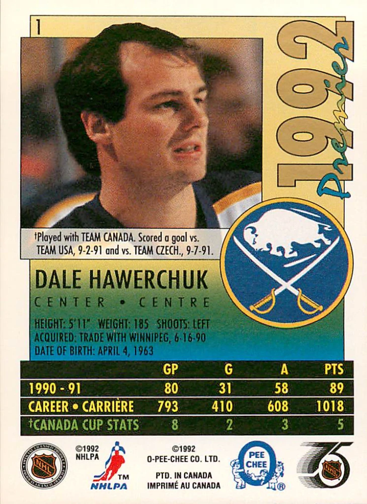 1991-92 O-Pee-Chee Premier - Dale Hawerchuk #1