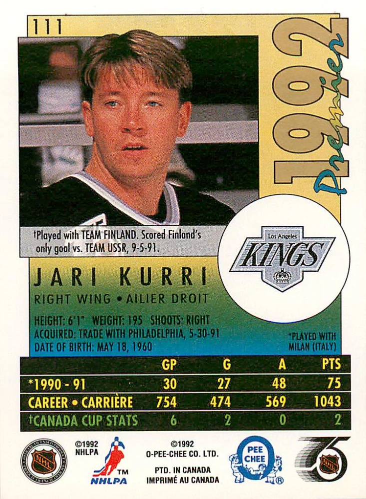 1991-92 O-Pee-Chee Premier - Jari Kurri #111