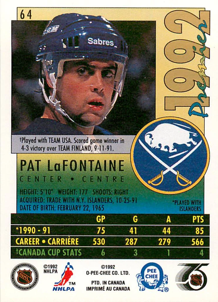 1991-92 O-Pee-Chee Premier - Pat LaFontaine #64