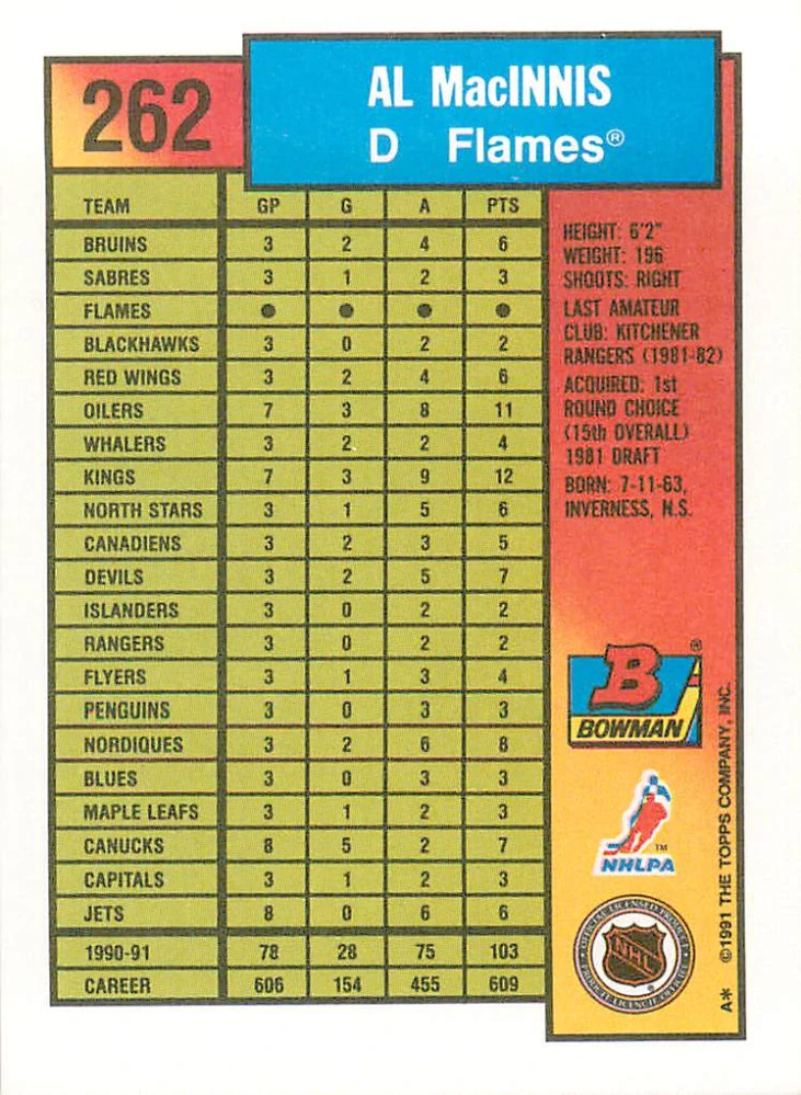 1991-92 Bowman - Al MacInnis #262