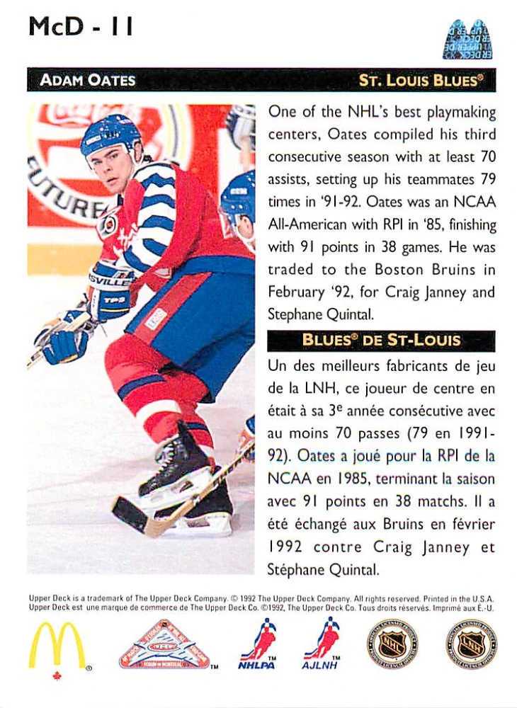1992-93 UD McDonald's - Adam Oates #McD-11
