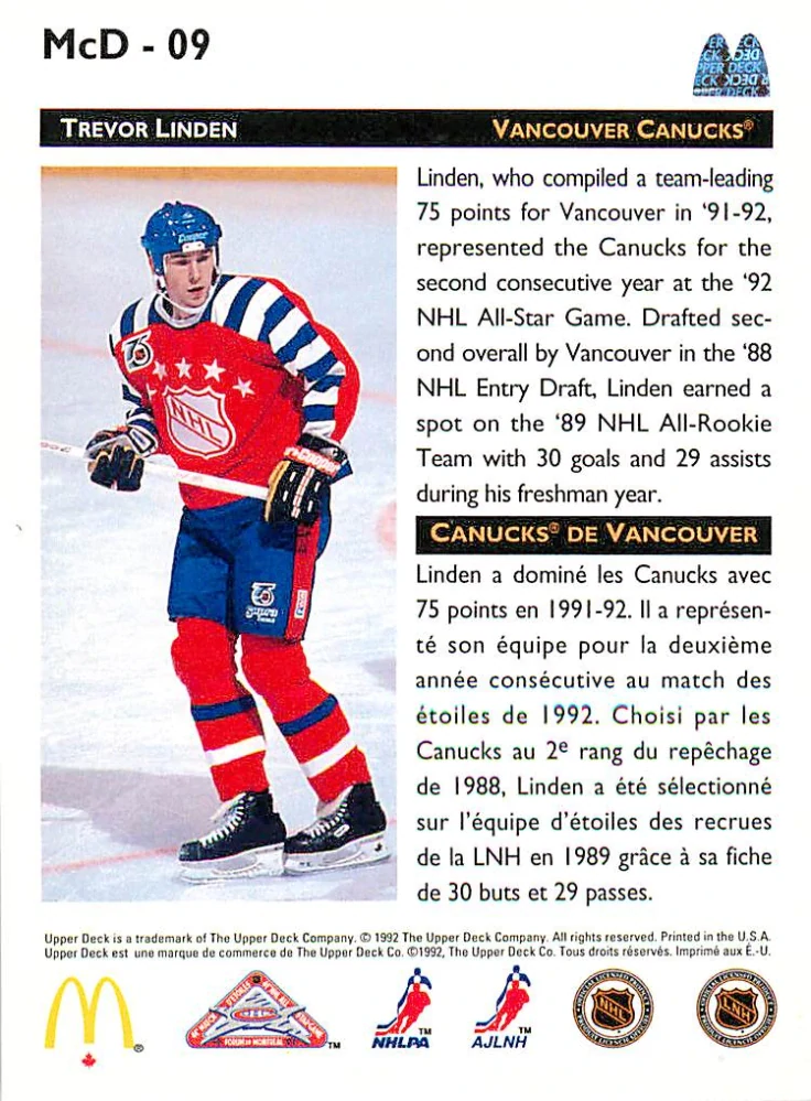 1992-93 UD McDonald's - Trevor Linden #McD-09