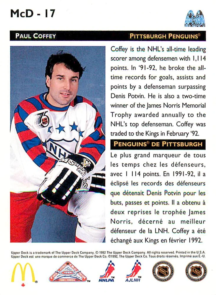1992-93 UD McDonald's - Paul Coffey #McD-17