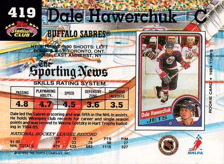 1992-93 Topps Stadium Club - Dale Hawerchuk #419