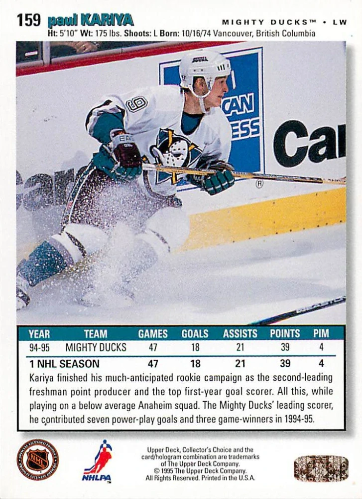 1995-96 UD Collectors Choice - Paul Kariya #159