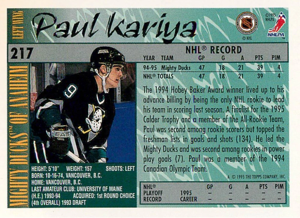 1995-96 Topps - Paul Kariya #217