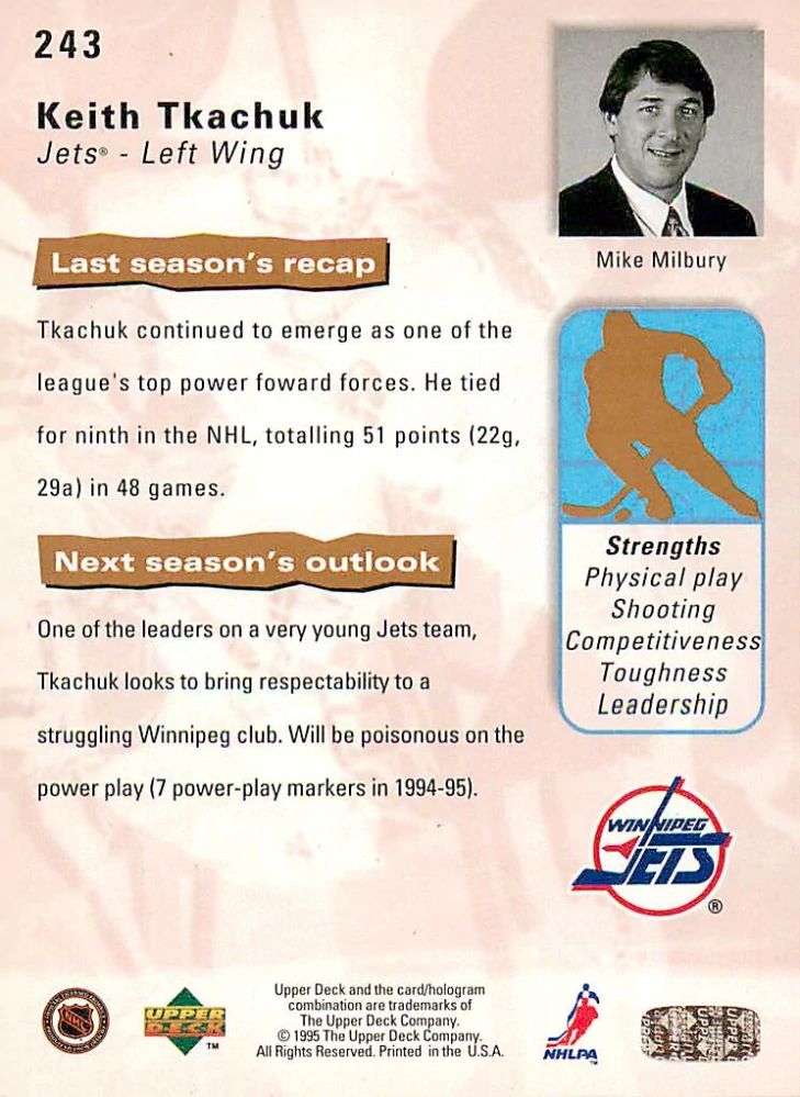 1995-96 UD Series 1 - Keith Tkachuk - Scourting Report #243