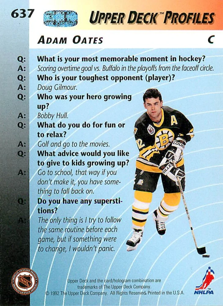 1992-93 UD Series - Adam Oates - UD Profiles #637
