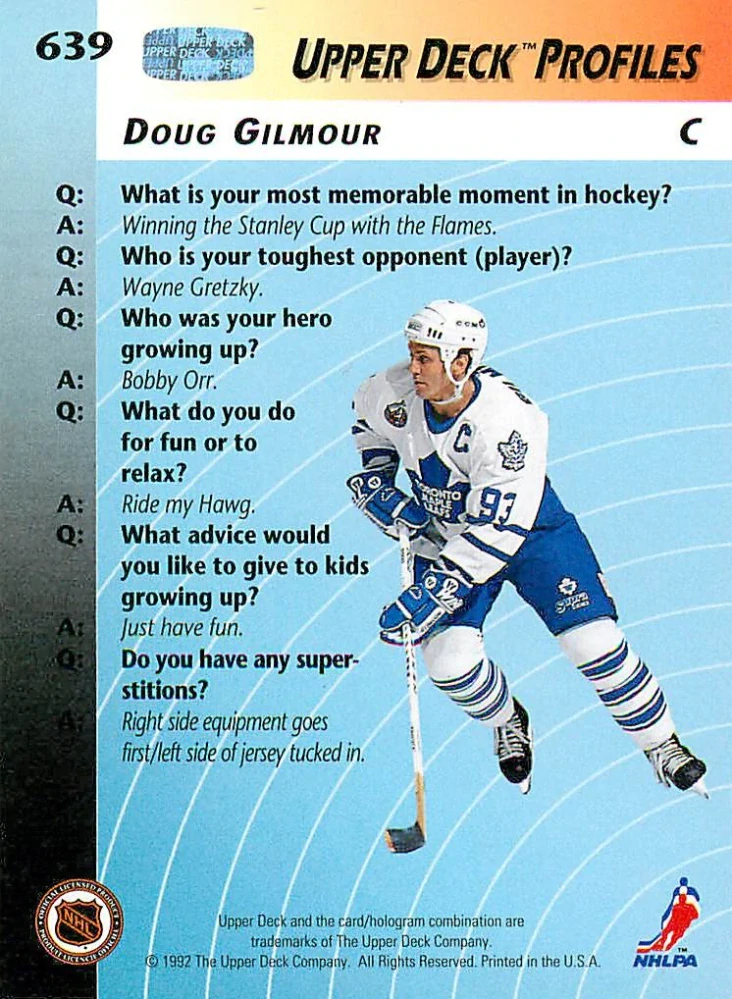 1992-93 UD Series - Doug Gilmour - UD Profiles #639