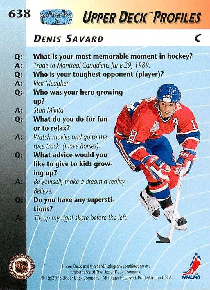 1992-93 UD Series - Denis Savard - UD Profiles #638