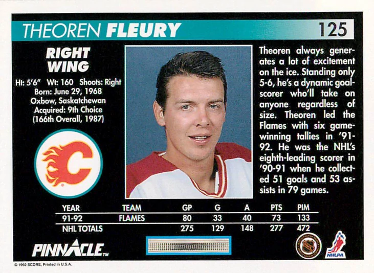 1992-93 Pinnacle - Theoren Fleury #125